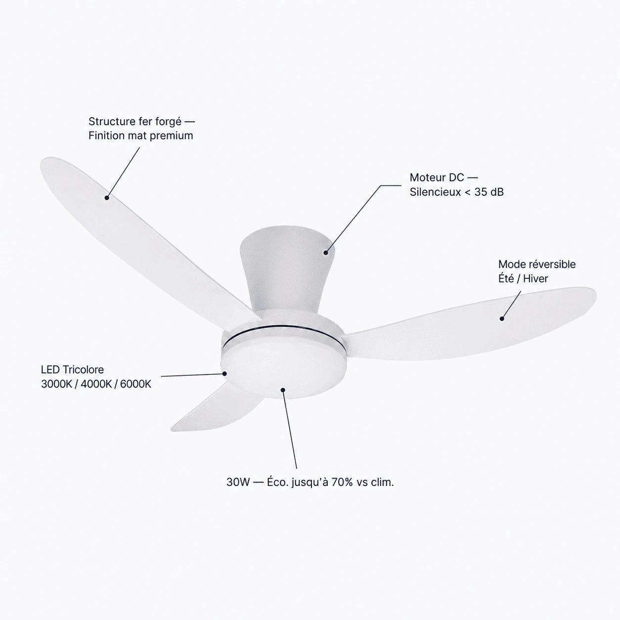 Ventilateur de Plafond Fer Forgé — LED Tricolore